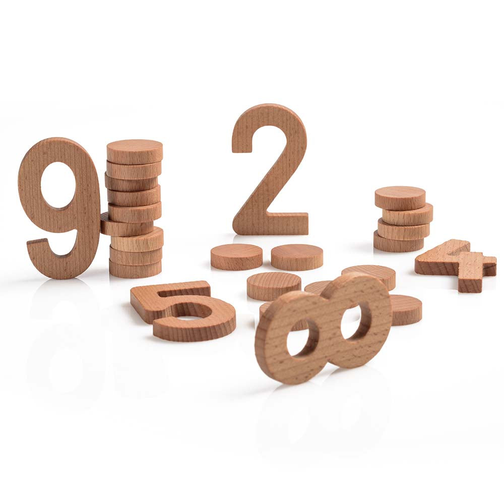 Wooden Numbers up to 10 in Cotton Bag