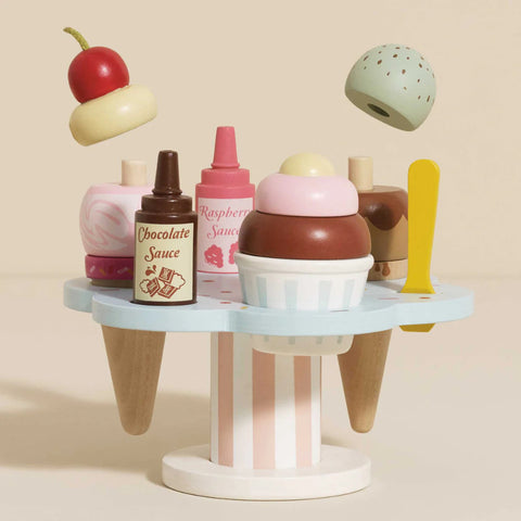Wooden Ice Cream Stand & Toppings 12pc