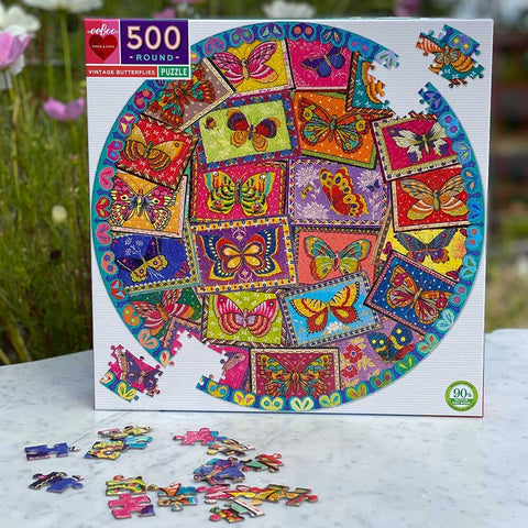Vintage Butterflies Puzzle Round 500pc - Demo Stock