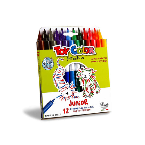 Junior Fine Tip Fiber Pens 12 Colours