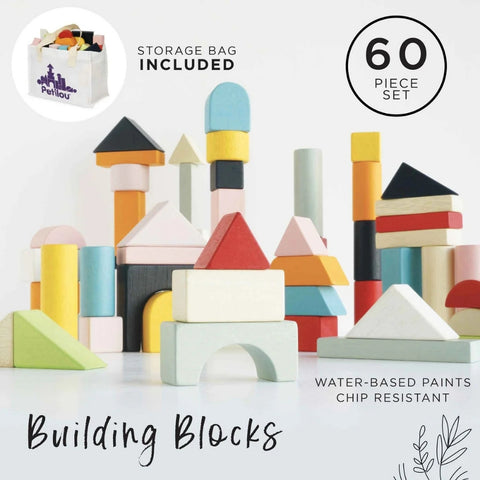 Wooden Building Blocks & Bag 60pc
