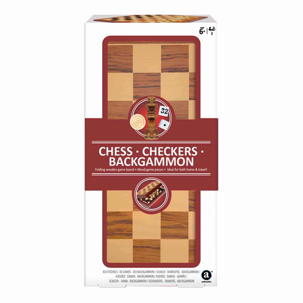 Chess, Checkers, Backgammon: Folding Wooden Set