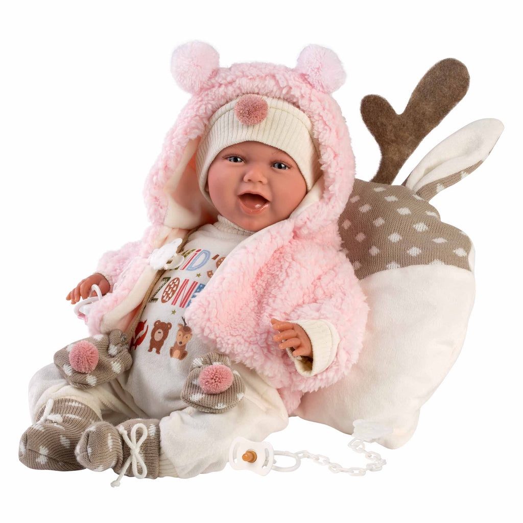 Llorens - Baby Girl Doll with Forest-Themed Blanket, Clothing & Accessories: Mimi 40cm (Mechanism Optional))
