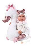 Llorens - Baby Girl Doll With Swan Cushion, Clothing, Accessories & Crying Mechanism: Tina 44cm