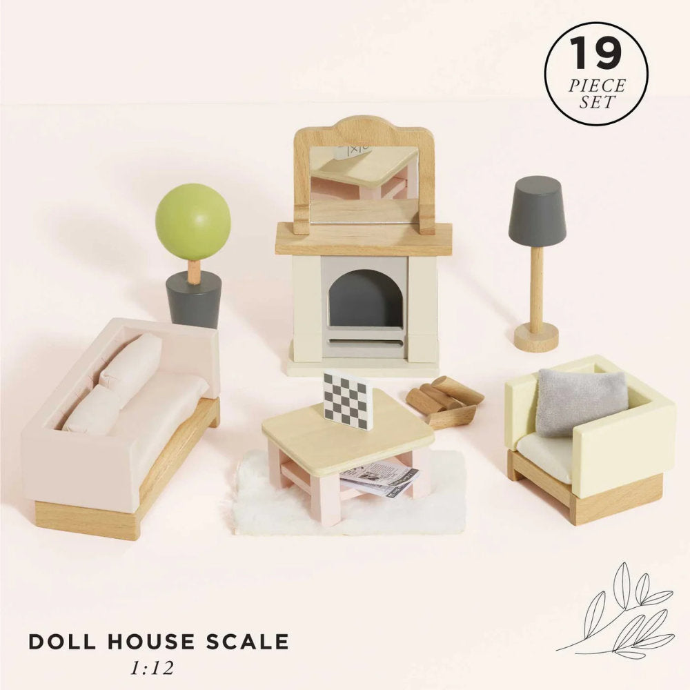 Wooden Dolls House Sitting Room 19pc