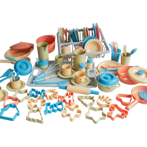 Kitchen Set with Tray and Drying Rack 95pc (Natural Colours)