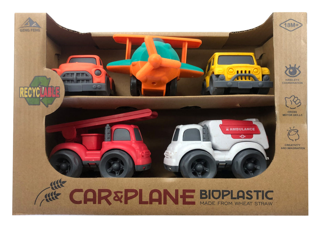 Bioplastic Plane, Car & Emergency Vehicle Set 5pc