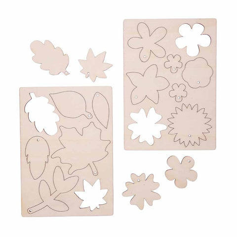 Wooden Press-Out Leaves & Flowers 39pc
