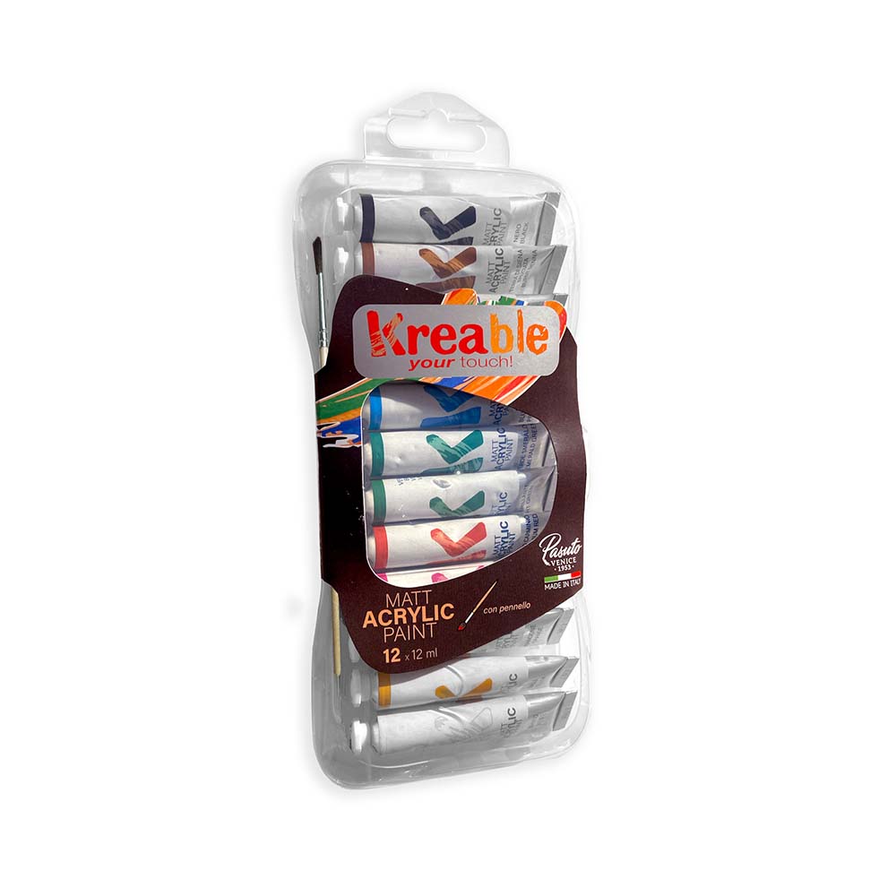 Matt Acrylic Paint Tubes 12ml, 12 Colours