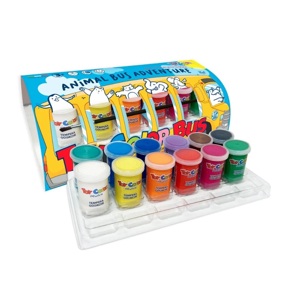 Animal Bus Adventure Tempera Pots: 12 Colours, 25ml
