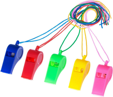 Plastic Whistles with Cord 3pc