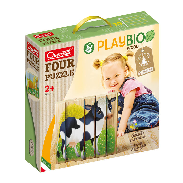 PlayBio: Wood Four Puzzle - Farm Animals