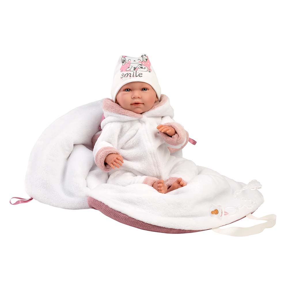 Llorens - Baby Girl Doll With Clothing, Accessories & Crying Mechanism: Mimi with Carrycot 42cm