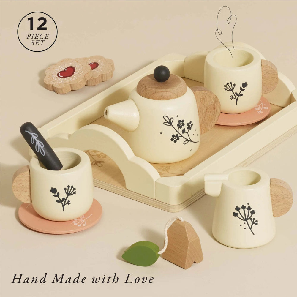 Wooden Tea Set & Tray 12pc