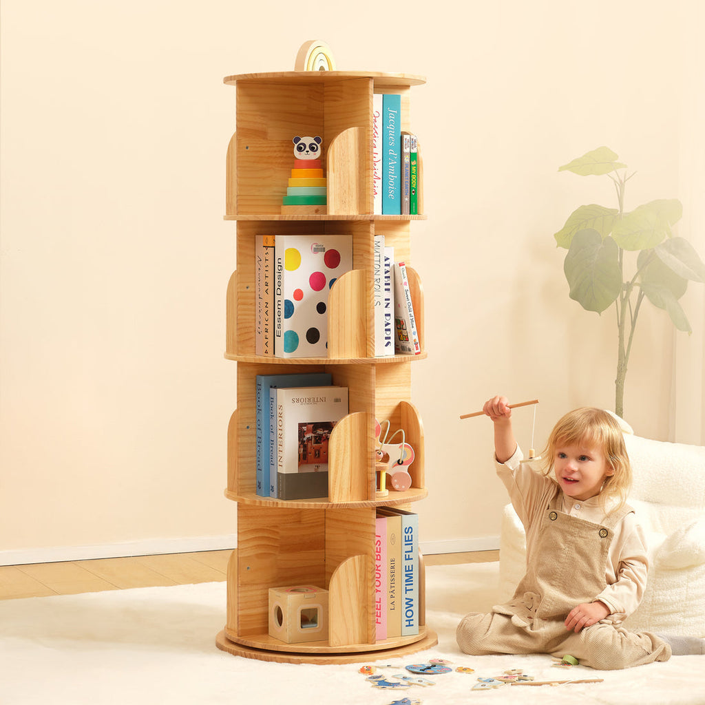 Rotating Wooden Bookshelf 4-Tier