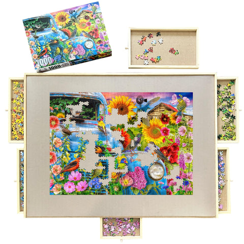 Rotating Puzzle Board with Drawers