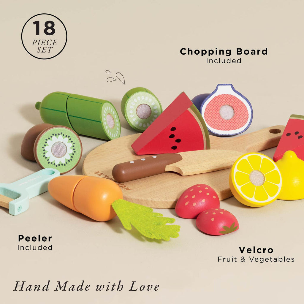 Wooden Play Food Chopping Board 18pc