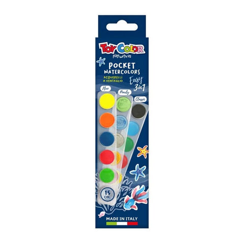 Pocket Watercolours:15 Colours, 22mm Diameter - Classic/Pearl/Fluorescent