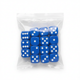 Blue dice bag with sticker removed
