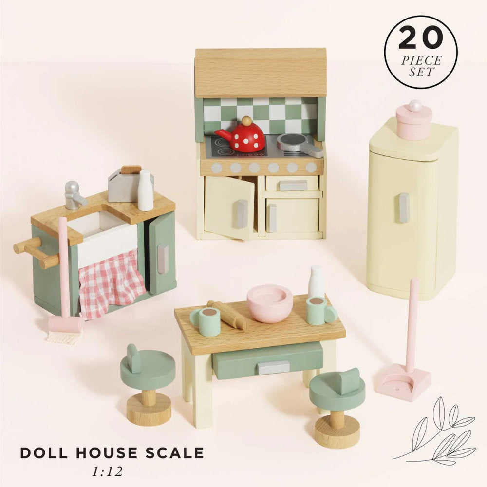 Wooden Dolls House Kitchen 20pc