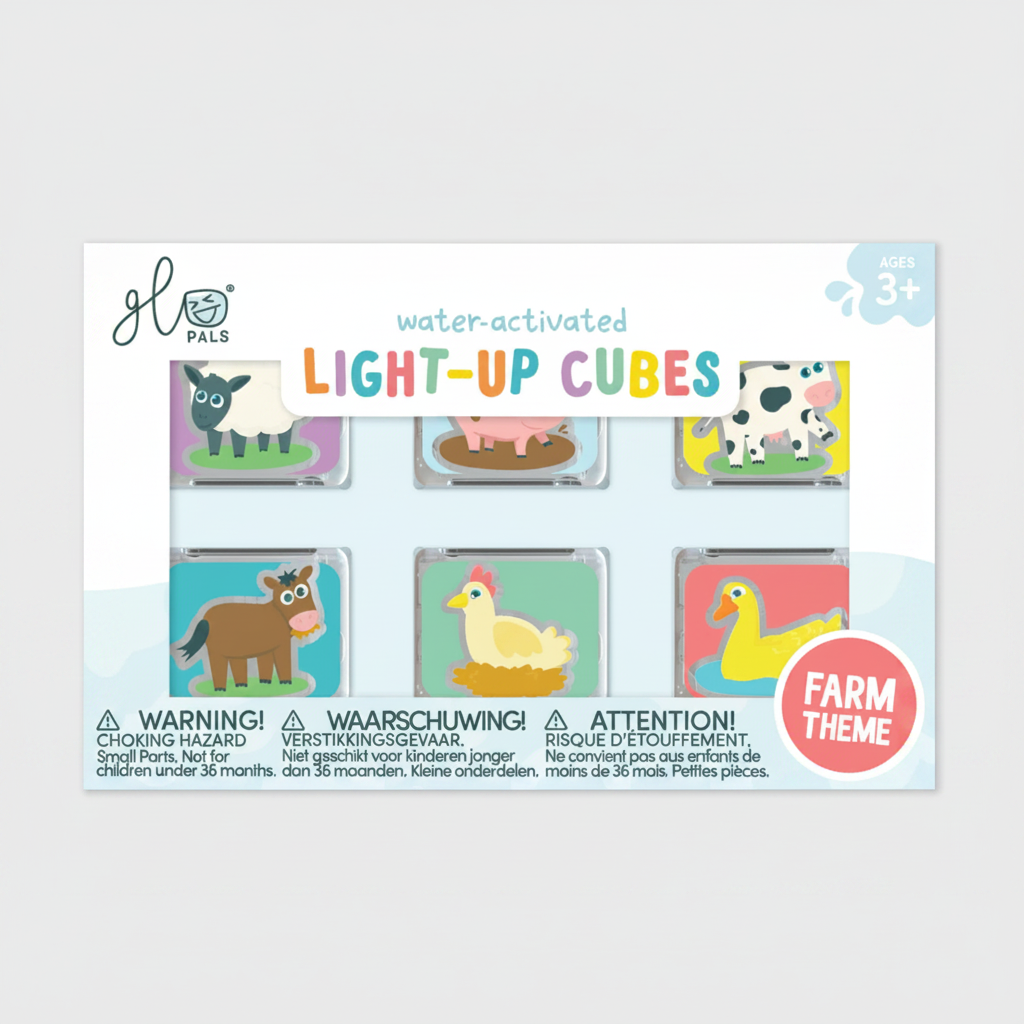 Glo Pals: Water Activated Light-Up Cubes - Farm 6pc
