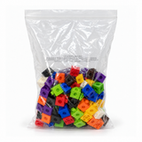 Clear bag of colourful cubes with front stickers removed