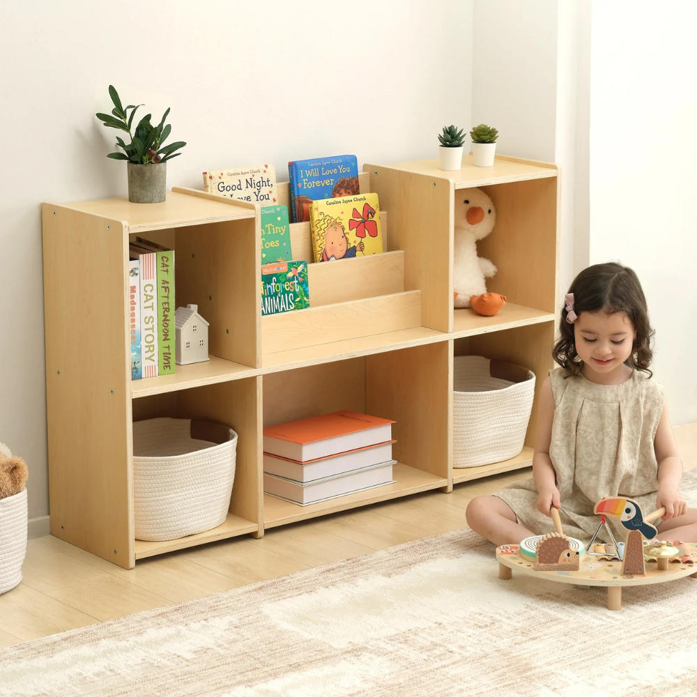 Montessori Bookshelf and Toy Storage Organizer with Book Rack