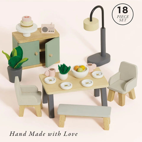 Wooden Dolls House Dining Room 18pc