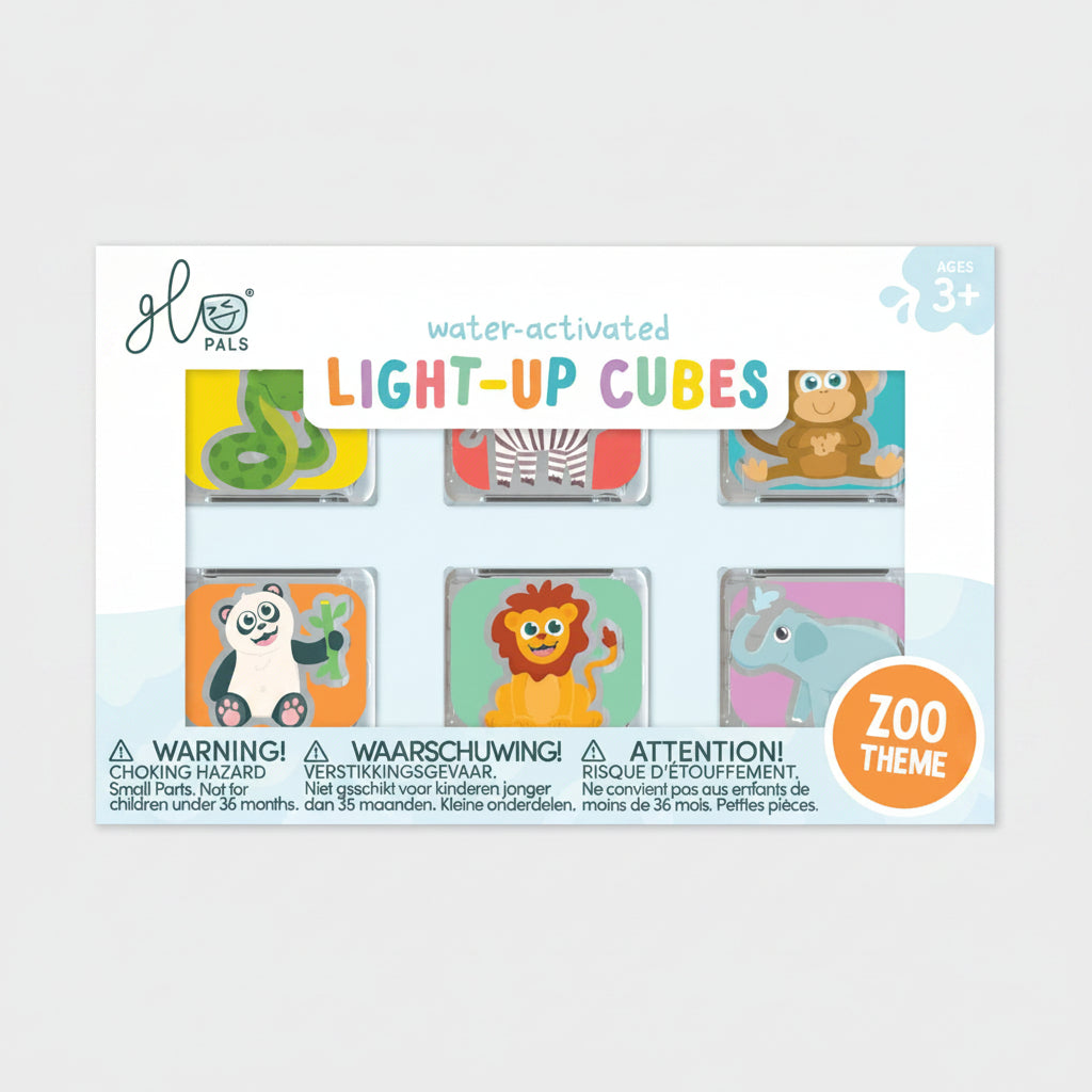 Glo Pals: Water Activated Light-Up Cubes - Zoo 6pc