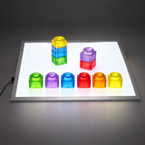 Illuminated A2 light panel with colourful translucent soft blocks