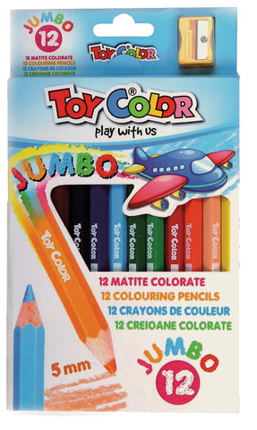 Jumbo Wooden Hexagonal Colour Pencils 12pc with Sharpener, 12 Colours