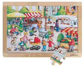 Wooden Frame Puzzle: Market 24pc