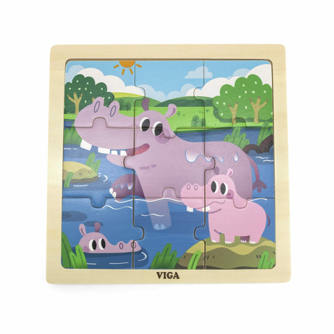 Framed Wooden Puzzle: Hippo 9pc
