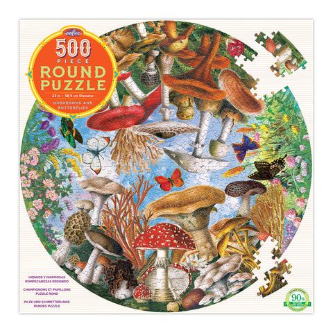 Mushrooms & Butterflies Round Puzzle 500pc