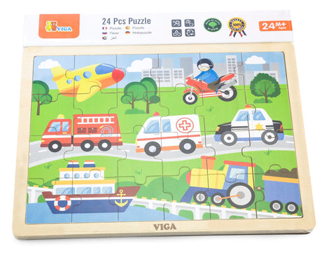 Framed Wooden Puzzle: Transport Vehicles 24pc