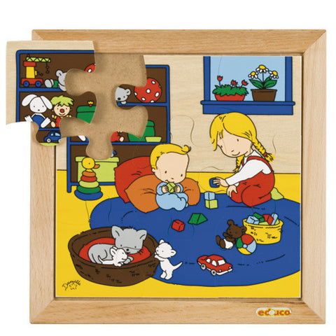 Baby Playing Puzzle 9pc (24cm x 24cm) Wood Framed