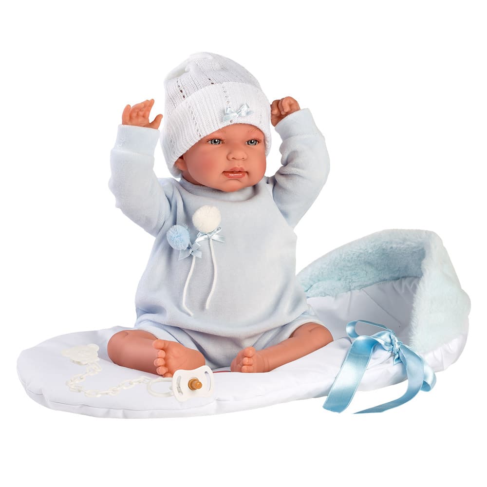 Llorens Dolls: Newborn Tino with Blue Sleeping Bag 44cm