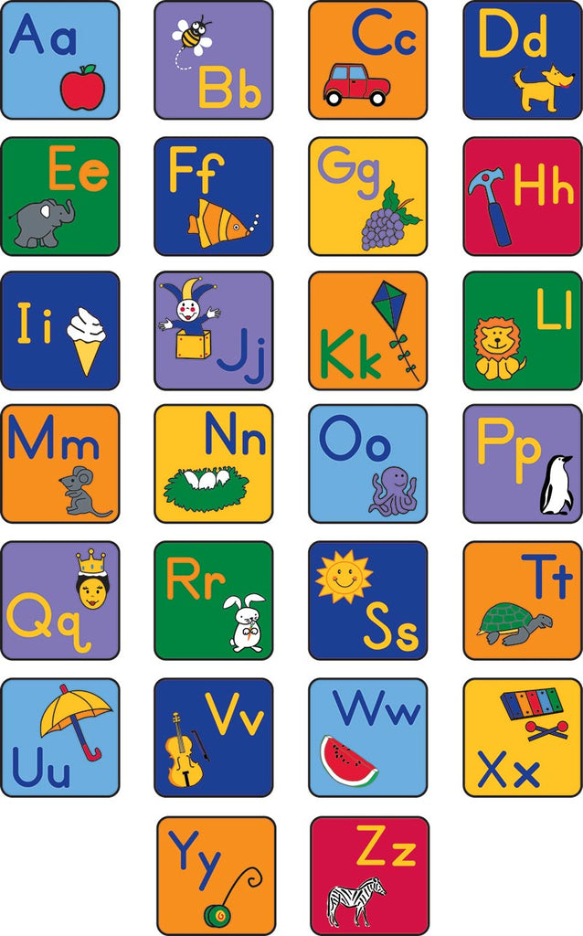 Learning Carpet: Alphabet Seating Squares with Images – Set of 26