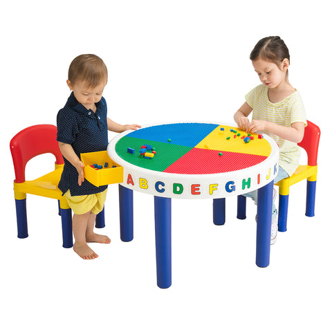 Big Round Building Block Table & 2 Chair Set