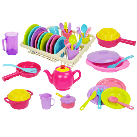 Cooking Dinner and Tea Set w/ Draining Rack 45pc
