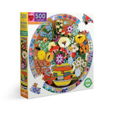 Purple Bird and Flowers Puzzle 500pc Round