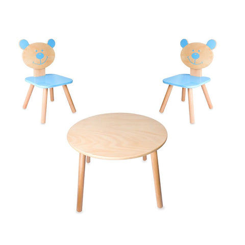 Round Wooden Table and 2 x Bear Chairs