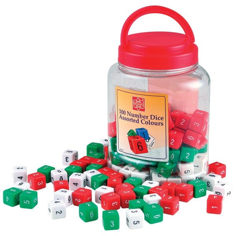 100 Number Dice Assorted Colours