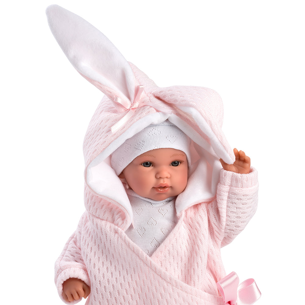 Llorens Dolls: Newborn Girl with Pink Bunny Sleeping bag 36cm