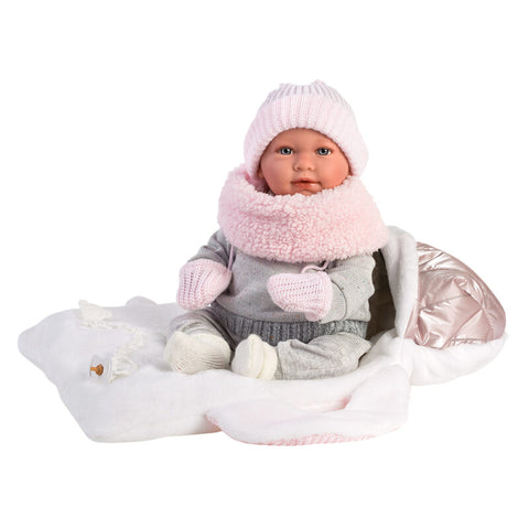 Llorens - Baby Girl Doll with Crying Mechanism, Carry Cot, Clothing & Accessories: Mimi 40cm