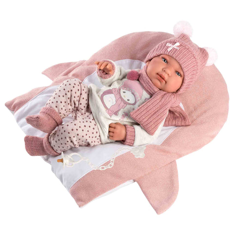 Llorens - Newborn Baby Girl Doll with Penguin Cushion, Clothing & Accessories: Tina - 43cm
