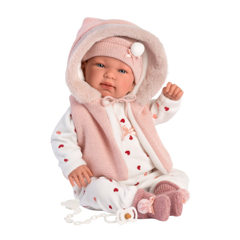 Llorens - Newborn Baby Girl Doll with Crying Mechanism & Pink Romper: Tina 44cm