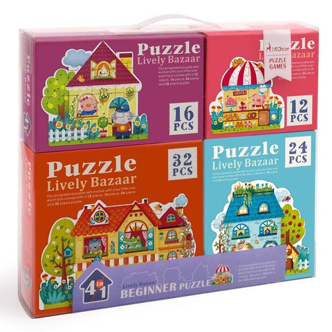 4 in 1 Beginner Lively Bazaar Puzzle: 12/16/24/32pc