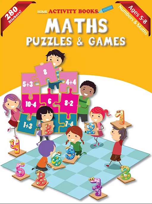 Activity Book with Stickers: Maths Puzzles & Games / Wiskunde Kopkrappers en Speletjies