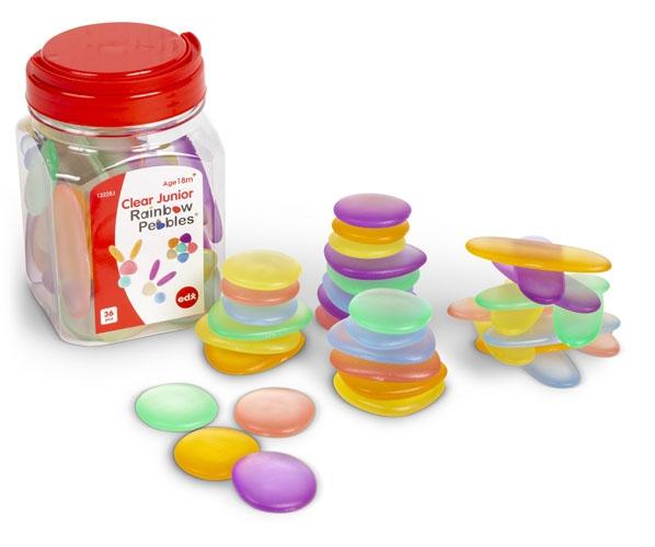 Clear Translucent Junior Rainbow Pebbles 36pc in Jar